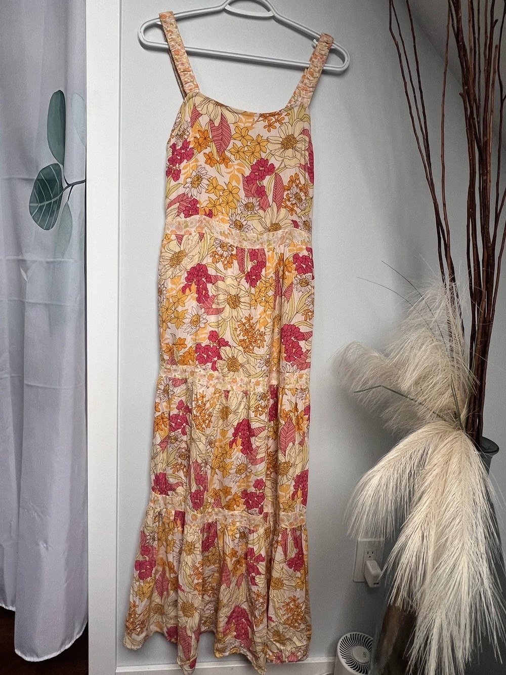 Dex Floral Tiered Maxi Dress in Cream, Pink and Mustard - Picture 1 of 7